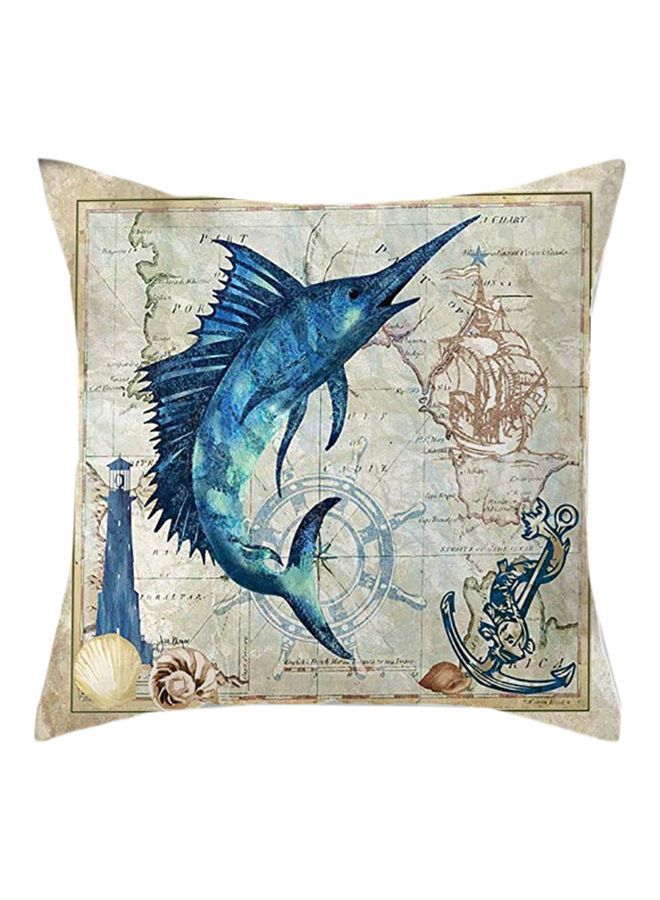 NIBEMINENT Marine Printed Cushion Cover Beige/Blue 45x45cm