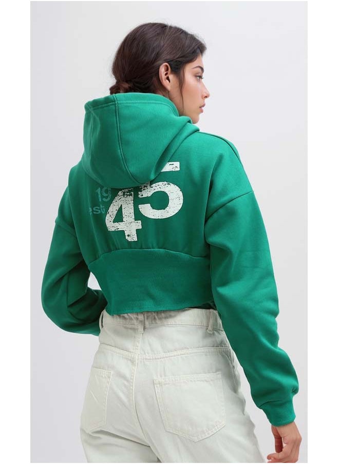RAVIN Green Printed Cropped Hoodie Sweetshirt  - Image 3