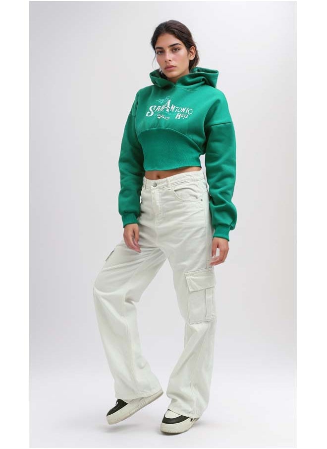 RAVIN Green Printed Cropped Hoodie Sweetshirt  - Image 5