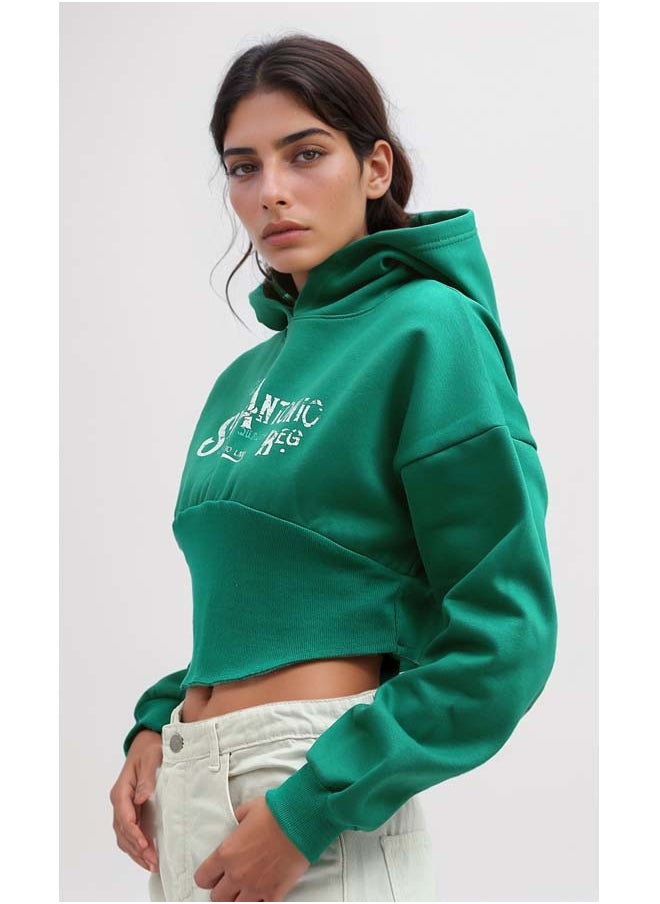 RAVIN Green Printed Cropped Hoodie Sweetshirt  - Image 2
