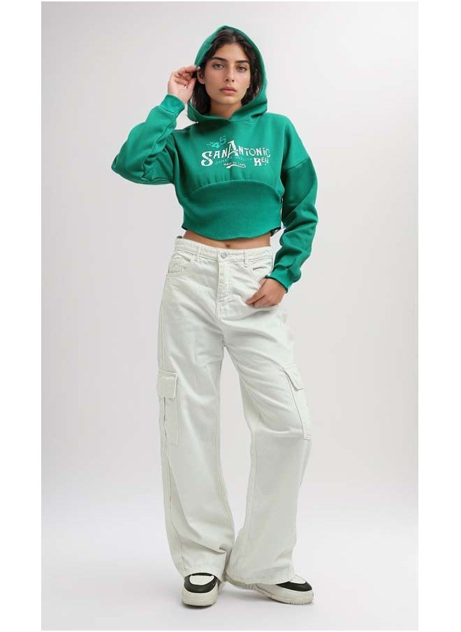 RAVIN Green Printed Cropped Hoodie Sweetshirt  - Image 4