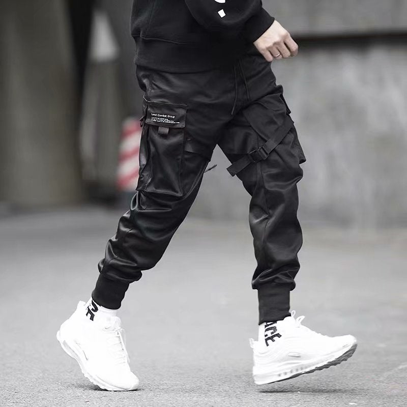 Functional Trendy Brand Crowd Pants Mens Distinctive Strap Tie Foot Korean Fashionable Loose Street Hip-Hop All-Match Harlan Pants Black K7021 [high quality]] 