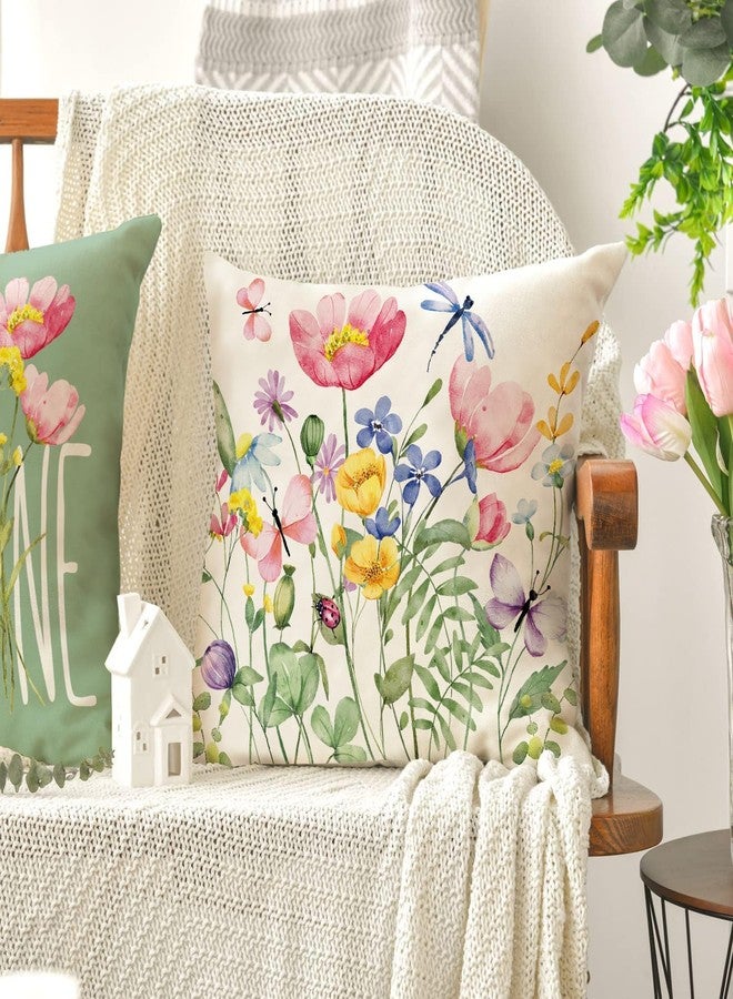 WOKANI Outdoor Throw Pillow Covers 18x18 Set of 4 Spring Summer Garden Flowers Farmhouse Patio Decorative Cushion Covers Home Decor Couch for Sofa Bedroom Livingroom - Image 5