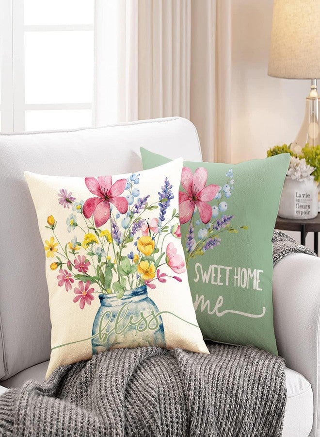 WOKANI Outdoor Throw Pillow Covers 18x18 Set of 4 Spring Summer Garden Flowers Farmhouse Patio Decorative Cushion Covers Home Decor Couch for Sofa Bedroom Livingroom - Image 3