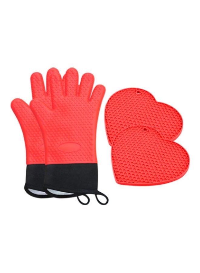 NIBEMINENT 2-Pair Heart-shaped Silicone Honeycomb and Placemat Glove Set Red/Black - Image 1
