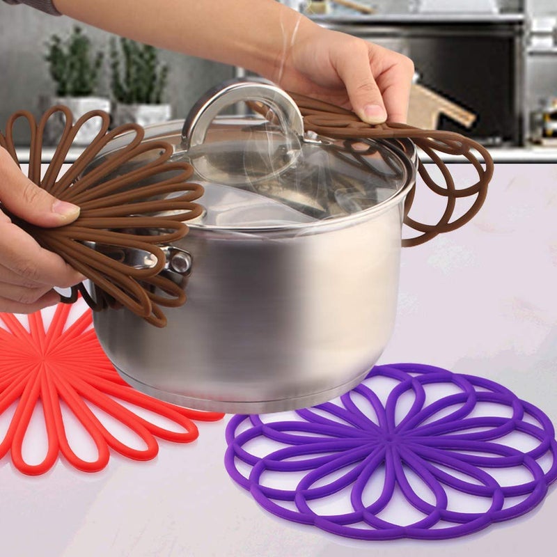 Snyter 3 Set Silicone Multi-Use Flower Trivet Mat Insulated Flexible Durable Non Slip Coasters Hot Pads - Light Green - Image 5