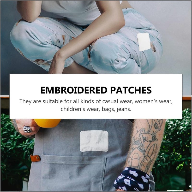 20pcs White Iron-on Denim Fabric Patches 12.5x9.5cm Rectangular Clothing Repair Stickers for Jeans Jackets Elbow Knee DIY Embroidered Garment Appliques - Image 4