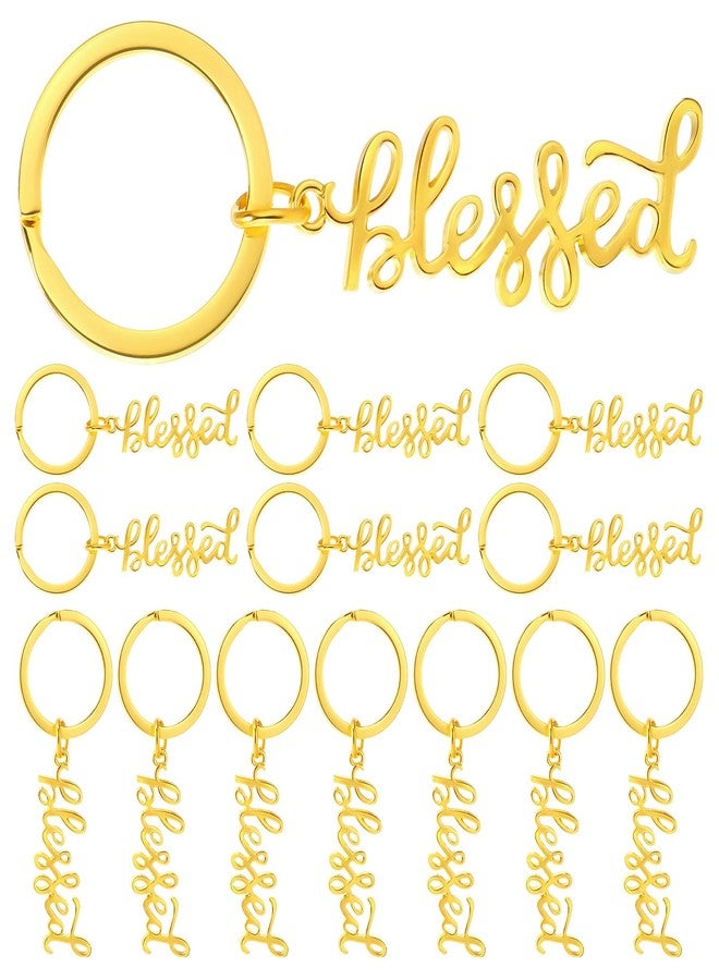 Spakon 50 Pcs Blessed Keychains Bulk Gold Thanksgiving Keychains Christian Party Favors for Women Men Religious Church Group Gifts - Image 1