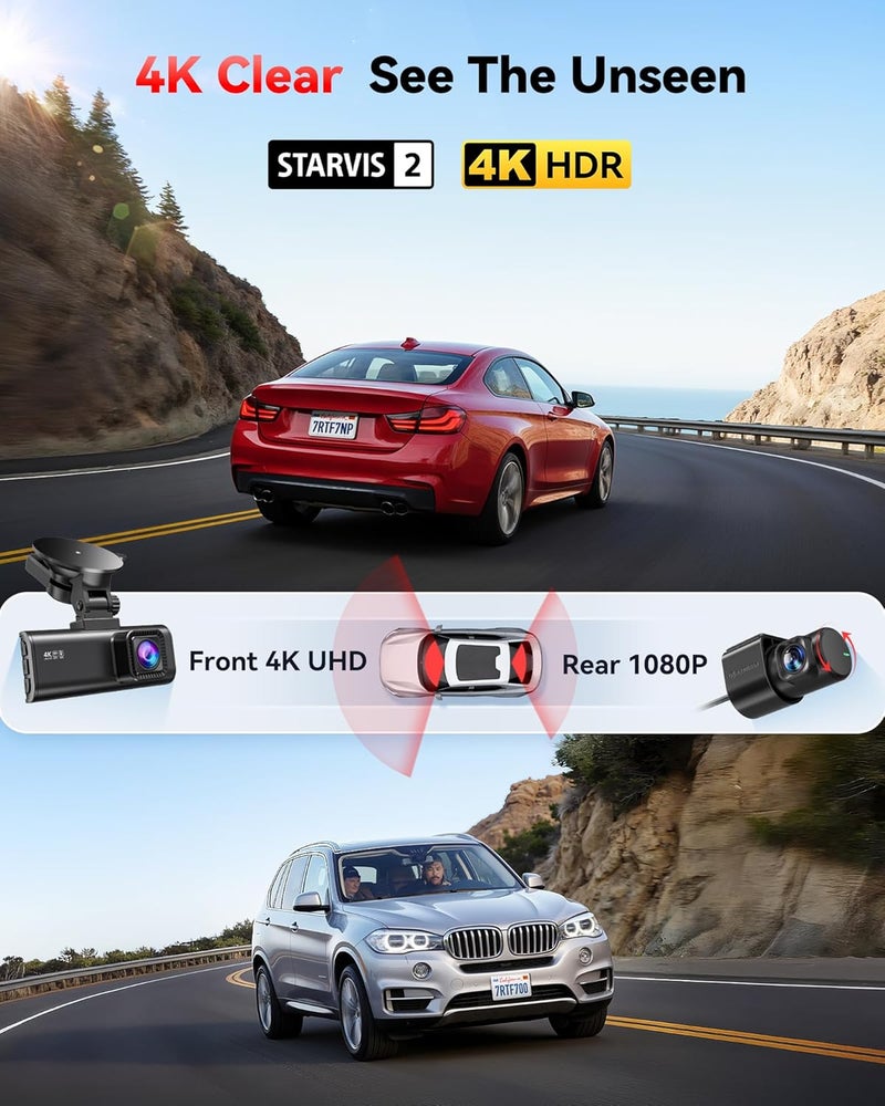 REDTIGER F7N PLUS Dash Cam Front and Rear 4K/2.5K Full HD Car Dashboard Recorder with 3.18” IPS Screen, Wi-Fi, GPS, Night Vision, Loop Recording, 170° Wide Angle - Image 2