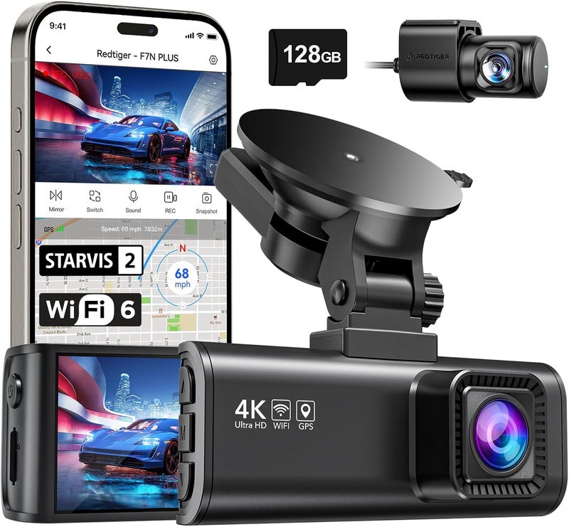 REDTIGER F7N PLUS Dash Cam Front and Rear 4K/2.5K Full HD Car Dashboard Recorder with 3.18” IPS Screen, Wi-Fi, GPS, Night Vision, Loop Recording, 170° Wide Angle - Image 1