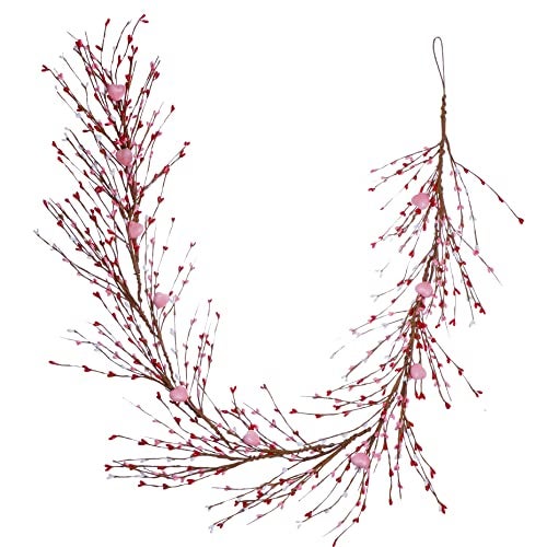 J'FLORU Pink Heart Decorations 4.5FT Garland With Berries for Wedding Anniversary Party Candlelight Dinner Decor - Image 1