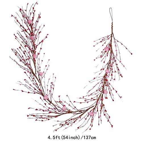 J'FLORU Pink Heart Decorations 4.5FT Garland With Berries for Wedding Anniversary Party Candlelight Dinner Decor - Image 2