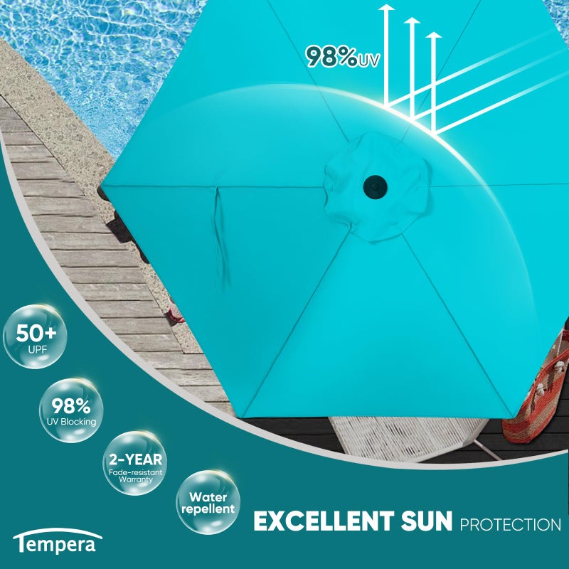 Tempera 7.5ft Patio Market Outdoor Table Umbrella with Push Button Tilt and Crank, Large Sun Umbrella with Sturdy Pole & Fade Resistant Canopy, Easy to Set, Turquoise - Image 2