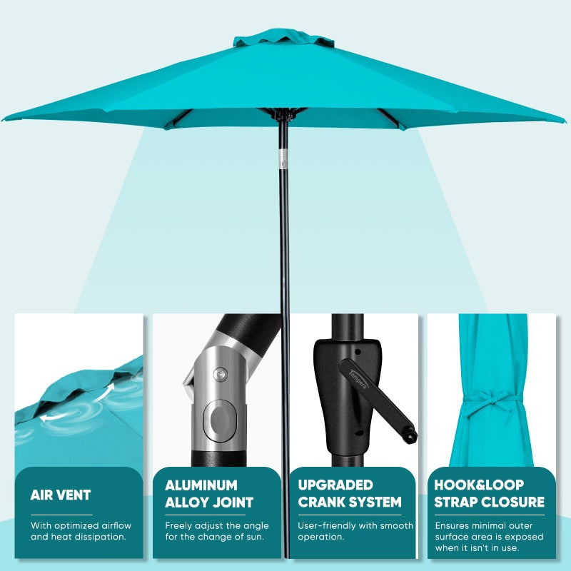 Tempera 7.5ft Patio Market Outdoor Table Umbrella with Push Button Tilt and Crank, Large Sun Umbrella with Sturdy Pole & Fade Resistant Canopy, Easy to Set, Turquoise - Image 3
