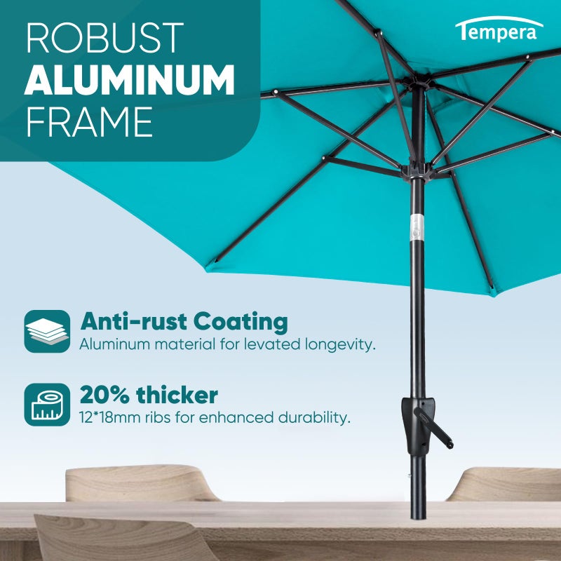 Tempera 7.5ft Patio Market Outdoor Table Umbrella with Push Button Tilt and Crank, Large Sun Umbrella with Sturdy Pole & Fade Resistant Canopy, Easy to Set, Turquoise - Image 4