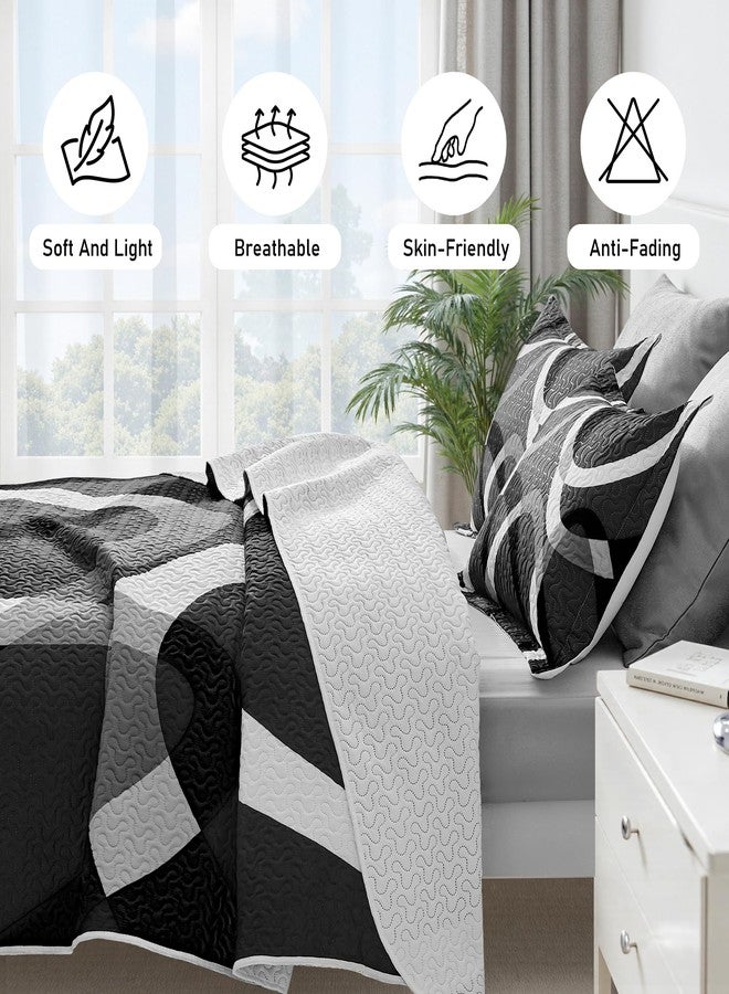 weesire Black and White Bedding Quilt King Size with 2 Shams, Modern Stripe Comforter Sets Classic Line Pattern Bedspreads Grey and White Coverlet, 96''x106'' - Image 5