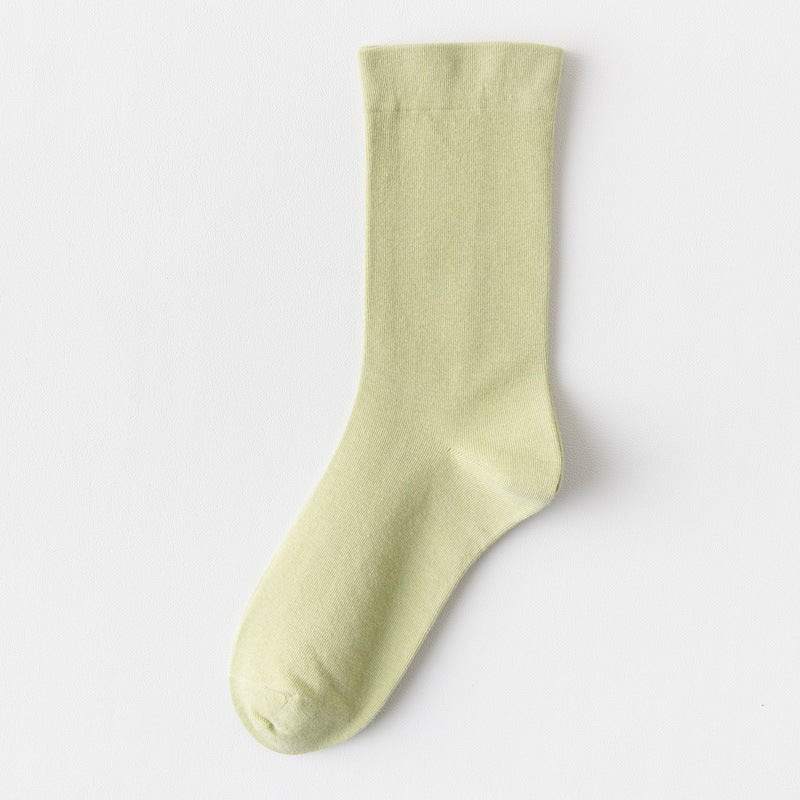 Womens Mid-Calf Cotton Socks Pure White Anti-Pilling light green