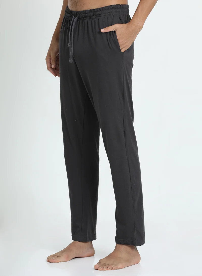 victor and jane Men's Cotton Pyjama Sets with Round Neck T-shirt in Grey with Dark Grey long pants
