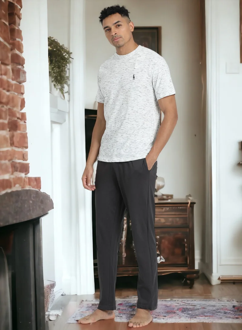 victor and jane Men's Cotton Pyjama Sets with Round Neck T-shirt in Grey with Dark Grey long pants