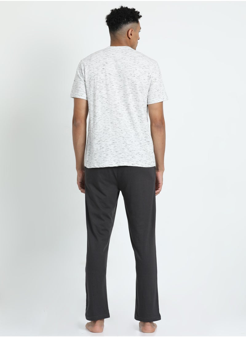 victor and jane - Men's Cotton Pyjama Sets with Round Neck T-shirt in Grey with Dark Grey long pants - Image 1