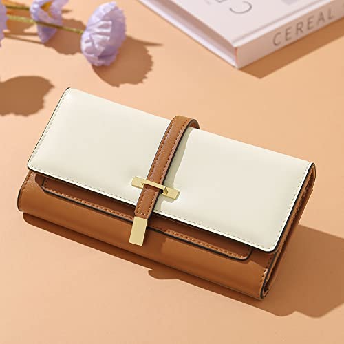 CLUCI Leather Wallet for Women Slim Designer Trifold Ladies Credit Card Holder Brown and Beige - Image 2