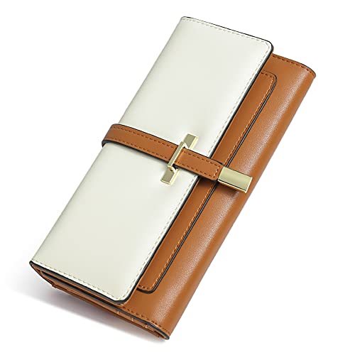 CLUCI Leather Wallet for Women Slim Designer Trifold Ladies Credit Card Holder Brown and Beige - Image 1