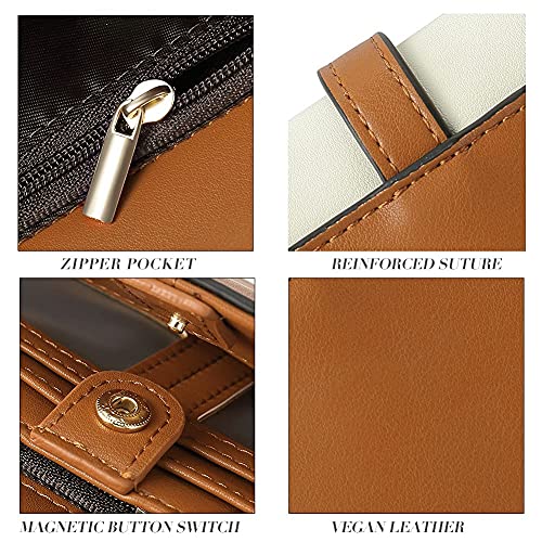 CLUCI Leather Wallet for Women Slim Designer Trifold Ladies Credit Card Holder Brown and Beige - Image 5