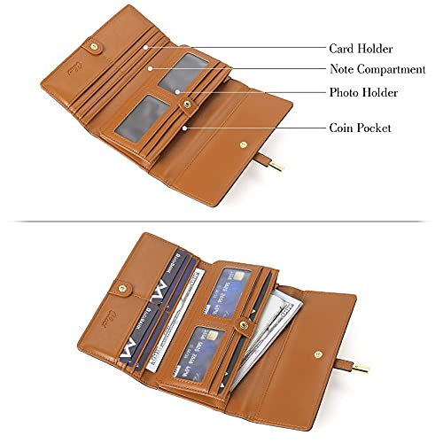 CLUCI Leather Wallet for Women Slim Designer Trifold Ladies Credit Card Holder Brown and Beige - Image 4