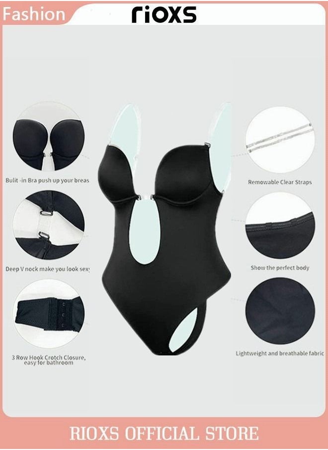 RIOXS - Backless Bodysuit Invisible Plunge Backless Body Shaper Bra Invisible Deep V Neck Body Shaper Party Dress Invisible Bra - Image 1