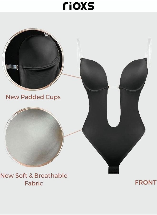 RIOXS - Backless Bodysuit Invisible Plunge Backless Body Shaper Bra Invisible Deep V Neck Body Shaper Party Dress Invisible Bra - Image 1