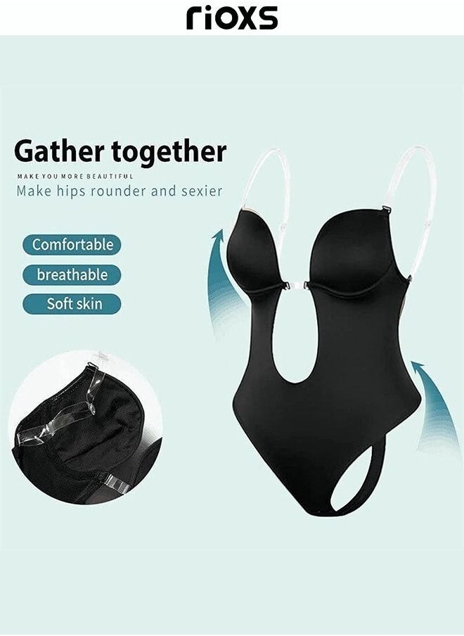 RIOXS - Backless Bodysuit Invisible Plunge Backless Body Shaper Bra Invisible Deep V Neck Body Shaper Party Dress Invisible Bra - Image 1