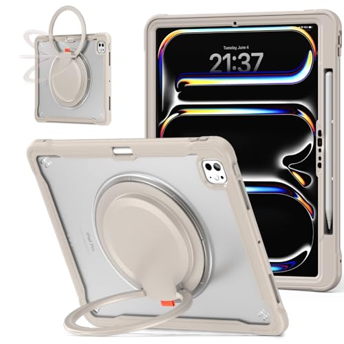 Batianda for iPad Pro 13 inch Case 2025 M5 2024 M4 Chip Lightweight Dual-Layer Protective Tablet Cover, Durable Shock-Absorbing Corners with 360° Rotating Kickstand Ring Built-in Pen Slot, Khaki - Image 1