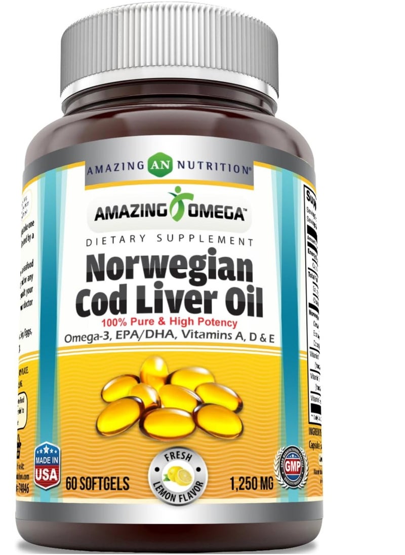 Amazing Omega Norwegian Cod Liver Oil Omega-3, EPA, DHA, Vitamin A, Vitamin D & Vitamin E 1250 Mg 60 Count - pzsku/ZBAA4BD26A425BE8654FCZ/45/1741095506/6d6bdcba-7b73-4934-be65-a9f1a40cf923