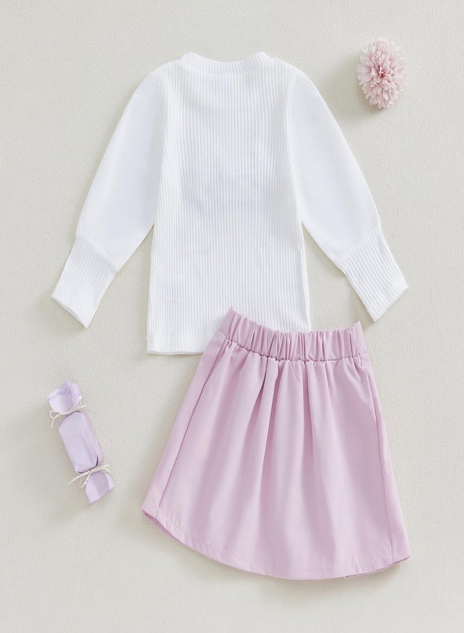 BOIZONTY Toddler Baby Girl Winter Outfits Big Bowknot Sweaters Shirt+Ruffled Pink Uniform Skirts Dress Kids Fall Clothes Set (Adorable Pink Skirts,18-24 Months) - Image 3