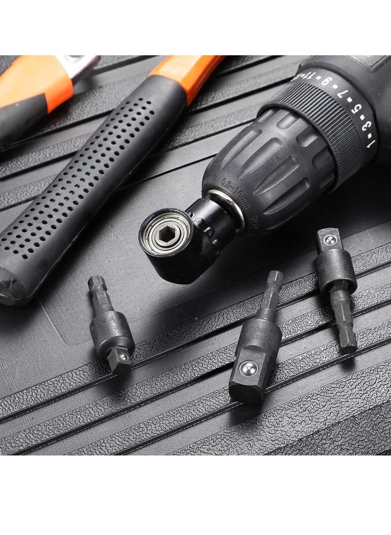 KASTWAVE - Impact Grade Sockets Adapter, 4 Pcs Power Drill Sockets Adapter Set with 360 Degree Rotatable Hex Shank Drill Adapters, 105 Degree Right Angle Screwdriver Attachment, Flexible Shaft Extension Bit - Image 1