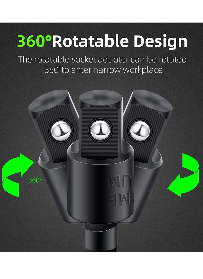 KASTWAVE - Impact Grade Sockets Adapter, 4 Pcs Power Drill Sockets Adapter Set with 360 Degree Rotatable Hex Shank Drill Adapters, 105 Degree Right Angle Screwdriver Attachment, Flexible Shaft Extension Bit - Image 1