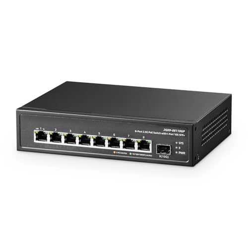 Binardat 9 Port 2.5G PoE Switch with 10G SFP+ Port, 8x2.5G Base-T Ports Compatible with 100/1000Mbps, IEEE802.3af/at 135W, Unmanaged Fanless Rackmount Ethernet Switch - Image 1