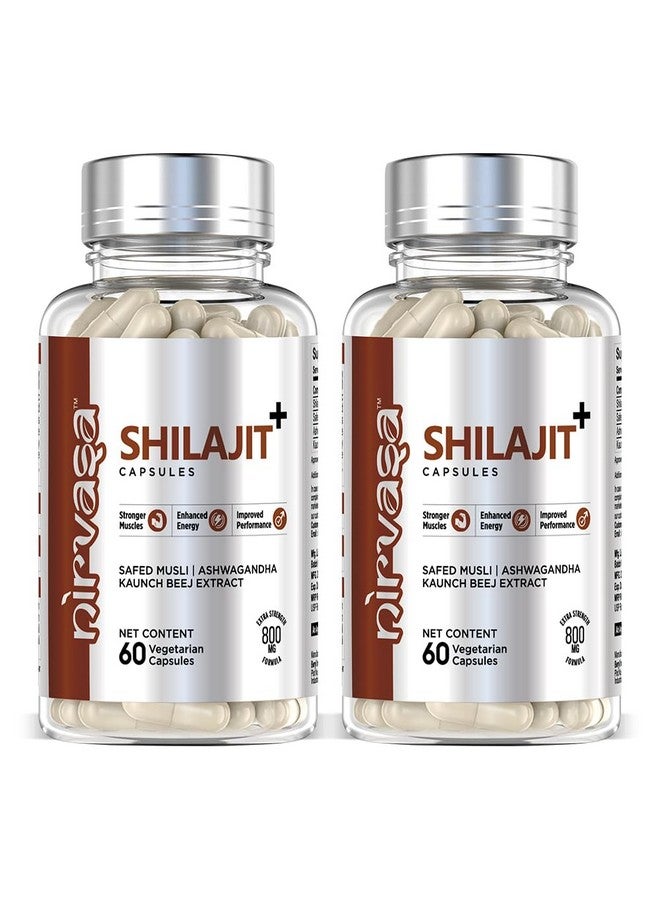 Nirvasa Pure Shilajit/Shilajeet (800mg) 2x60 Capsules | Boost Strength, Stamina, Energy & Immunity | Supports Vitality, Performance & Muscle Growth | Ashwagandha, Safed Musli & Kaunch Beej (Pack of 2) - Image 1