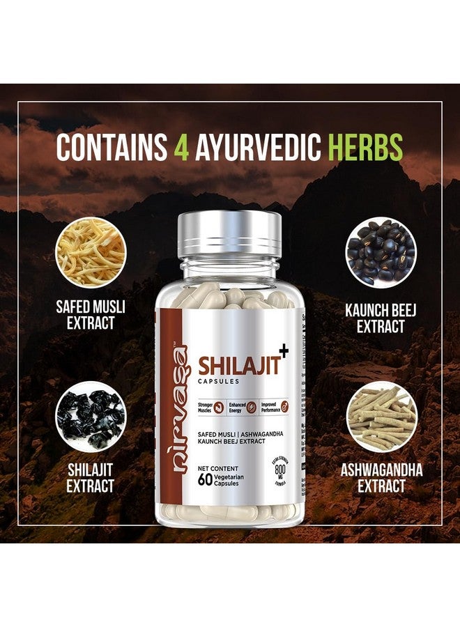 Nirvasa Pure Shilajit/Shilajeet (800mg) 2x60 Capsules | Boost Strength, Stamina, Energy & Immunity | Supports Vitality, Performance & Muscle Growth | Ashwagandha, Safed Musli & Kaunch Beej (Pack of 2) - Image 5