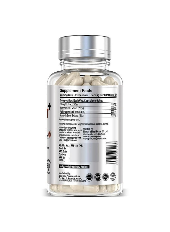 Nirvasa Pure Shilajit/Shilajeet (800mg) 2x60 Capsules | Boost Strength, Stamina, Energy & Immunity | Supports Vitality, Performance & Muscle Growth | Ashwagandha, Safed Musli & Kaunch Beej (Pack of 2) - Image 2