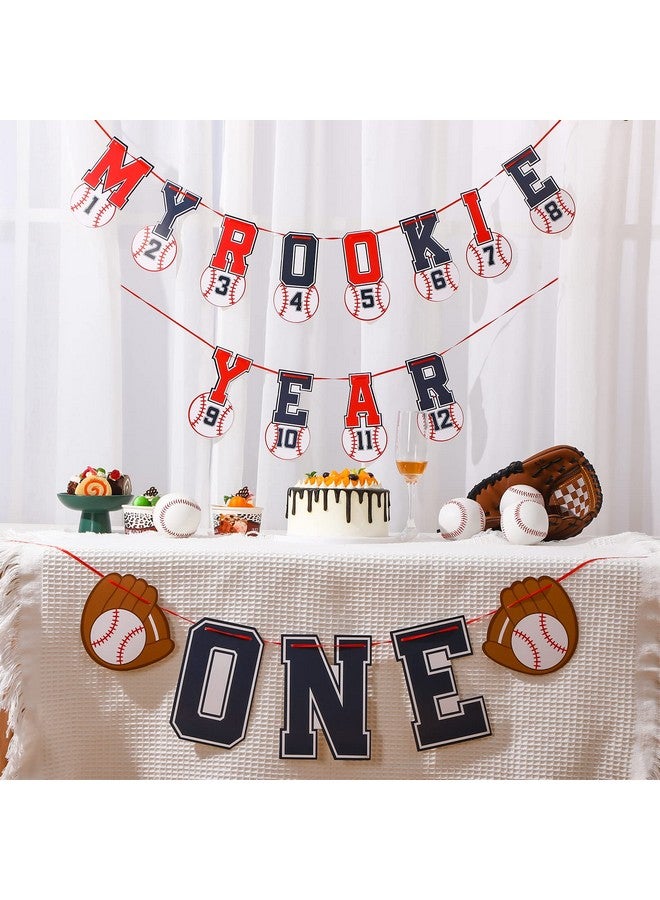 Geyee 2 Pcs 1st Birthday Monthly Photo Banner Rookie of the Year 1st Birthday Banner Year Picture One High Chair Sports Party Supplies Shower Decorations (Baseball) - Image 4