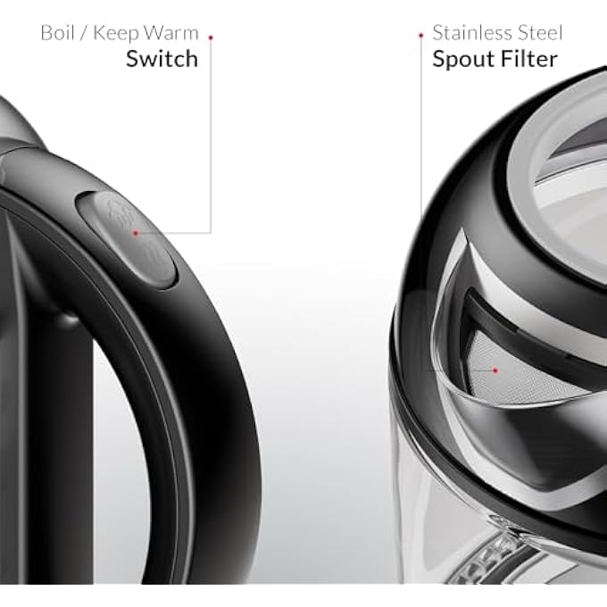 Feller Germany 2200W 2In1 Teamaker 2L Glass Kettle1L Teapot By German Technology Strix KeepWarmBoilDryOverheat Stainless Steel Teapot Kit Ts288 2Y GuaranteeUae Version Black - Image 5