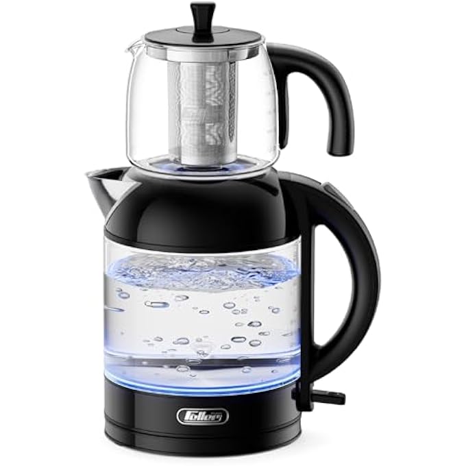 Feller Germany 2200W 2In1 Teamaker 2L Glass Kettle1L Teapot By German Technology Strix KeepWarmBoilDryOverheat Stainless Steel Teapot Kit Ts288 2Y GuaranteeUae Version Black - Image 2