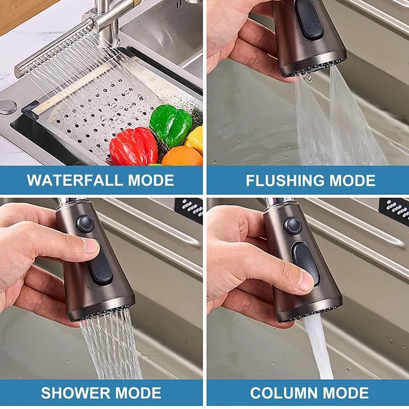 B BACKLINE Backline Brass Waterfall Kitchen Sink Hot & Cold Mixer Faucet 360° Rotatable Pull Out Kitchen Faucet Multi-Function Dual Spray Head Technology/Kitchen Sink Tap (Brushed Nickel) - Image 5