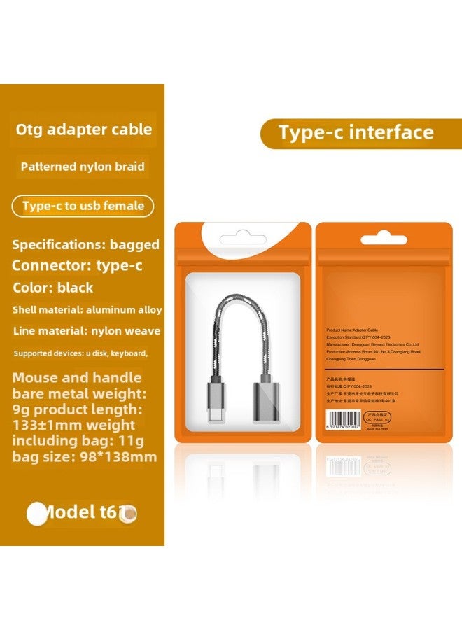 OTG Adapter Type-c To USB Converter Mobile Phone Charging Transmission Data Cable Adapter U Disk Cable-Interface Form:Type-c [black Patterned Braided Wire] Bag  - Image 1