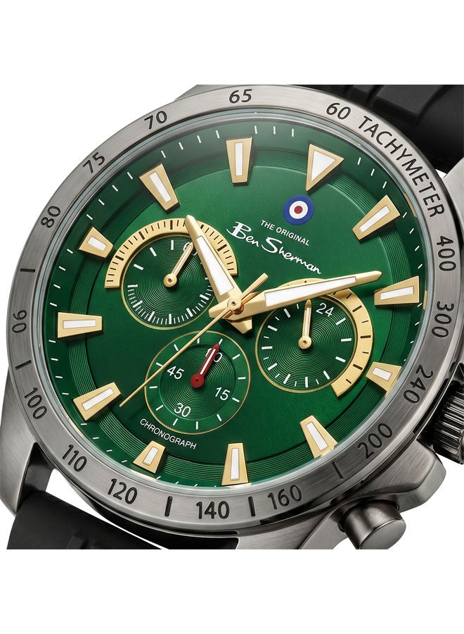 Ben Sherman Liverpool  Green Dial Black Silicone Strap Chronograph Watch for Men, 44mm - Image 2