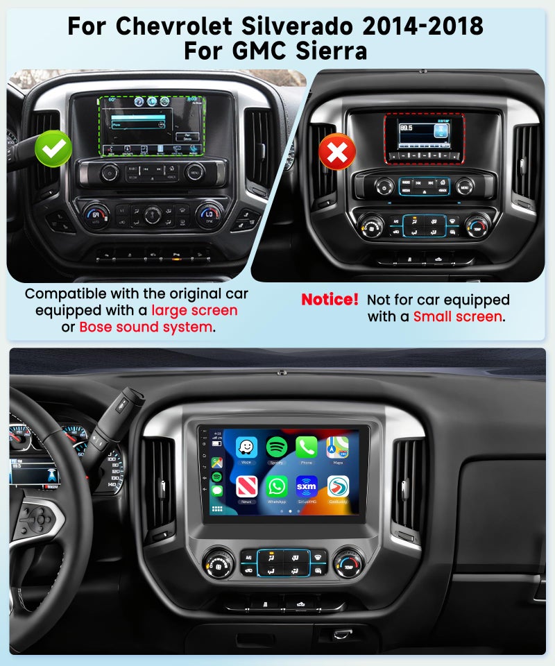 Podofo راديو سيارة بودوفو 10.1" 1280*720P IPS بشاشة تعمل باللمس أندرويد 13 لشيفروليه سيلفرادو و GMC سييرا 2014-2018 مع CarPlay/Android Auto اللاسلكي، GPS، WiFi، كاميرا DSP - Image 2