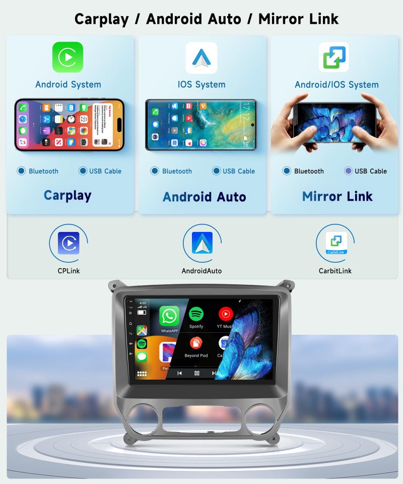 Podofo راديو سيارة بودوفو 10.1" 1280*720P IPS بشاشة تعمل باللمس أندرويد 13 لشيفروليه سيلفرادو و GMC سييرا 2014-2018 مع CarPlay/Android Auto اللاسلكي، GPS، WiFi، كاميرا DSP - Image 3