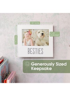 pearhead Pearhead Bestie and Baby Frame, Baby and Pet Keepsake Frame, 4" x 6" Photo Insert, Tabletop And Wall Mount Picture Frame, White  - Image 2