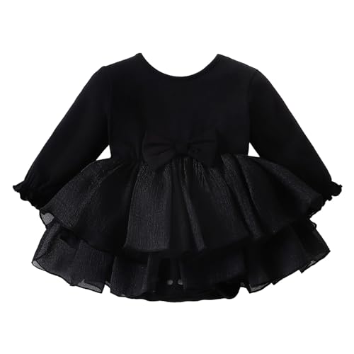 TENTIDE Baby Girl My Little Black Dress Romper Cotton Ruffle Long Sleeve Tutu Dress Birthday Party Fall Winter Clothes 0-24M(Black, 0-3 Months) - Image 1